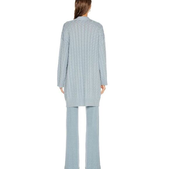 SABLYN Mirna Long Braided Cable Knit Long Open Cardigan Sweater Sky Blue X-Small - Picture 9 of 9